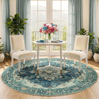RELEANY Washable Area Rug, Round 6ft, Water Repellent, Pet Friendly, Vintage - Image 2