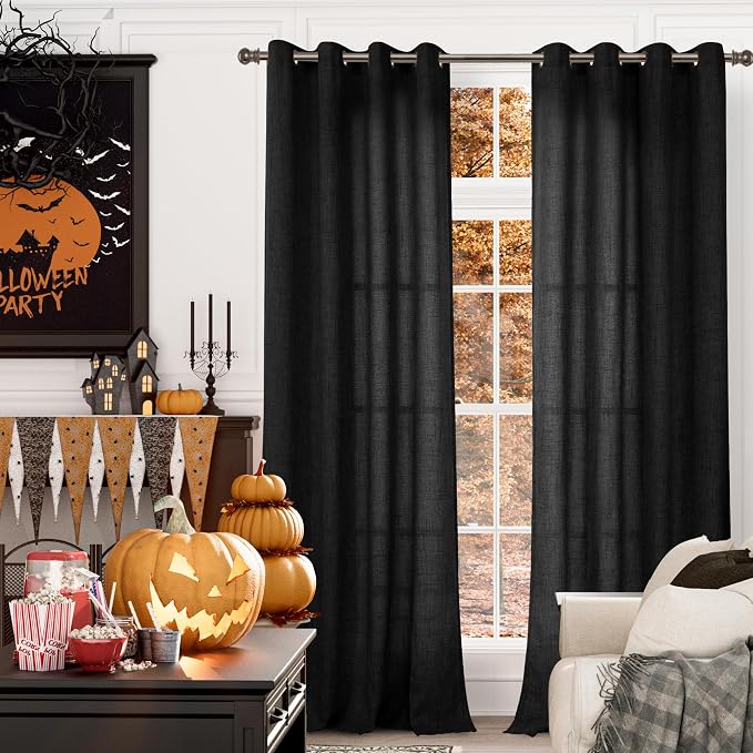 Extra Long Black Linen Curtains Linen 95 Inch Length - Image 4