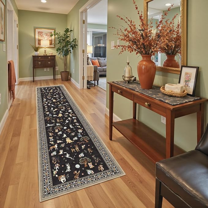 Black Floral Hallway Runner Rug 2x10 - Image 3