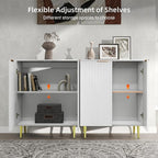 LubanNese Fluted Cabinet with Storage, Wooden Unique Sideboard Buffet Cabinet - Image 4