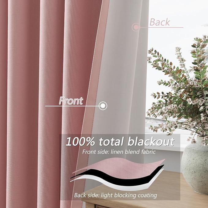 100% Blackout Linen Curtains 84 Inch 2 Panels Set - Image 4