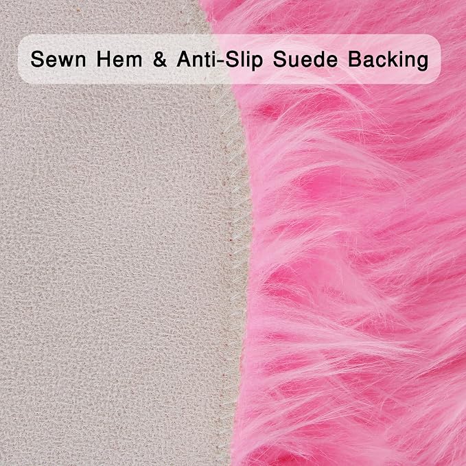 duduta Hot Pink Faux Sheepskin Runner Rugs 2x6 ft, Fluffy Fur Couch Covers | - Image 4