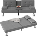Flamaker Futon Sofa Bed Modern Folding Futon Set PU Leather Convertible by Flamaker
