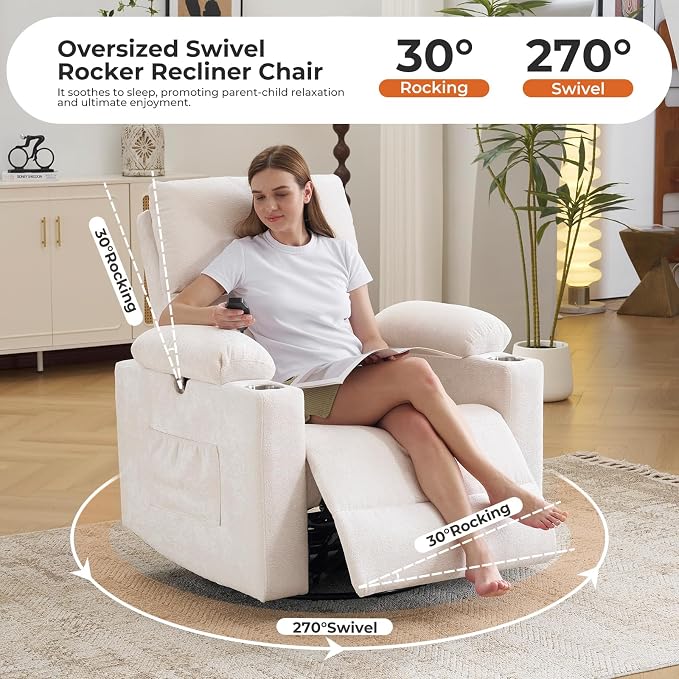 Rocking Chair Nursery with Adjustable Armrests, Electric Glider Recliner - Image 5