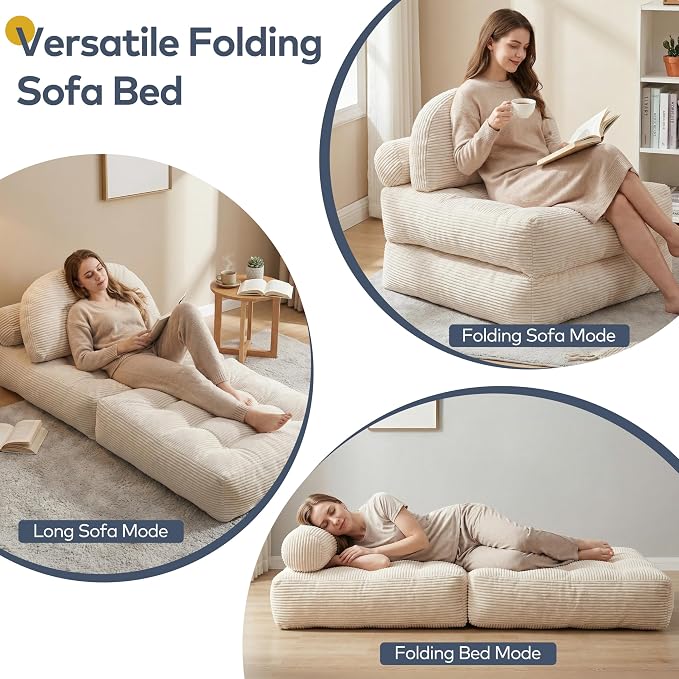 Convertible Corduroy Floor Sofa, 3-in-1 Folding Lazy Sofa Bed - Image 3