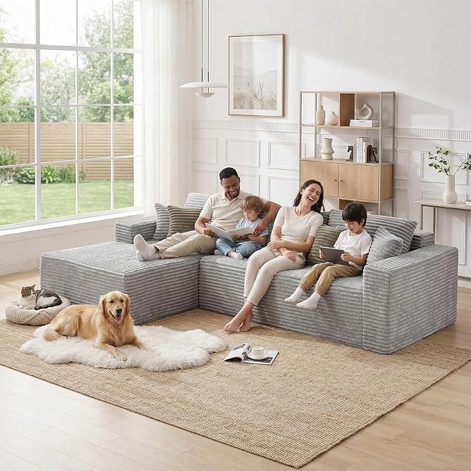108" Boneless Couch Modular Sectional Sofa, L-Shaped Couch - Image 4
