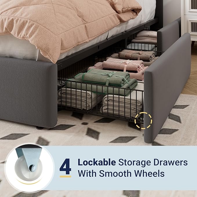 Allewie Queen Size Storage Bed Frame, Vertical Channel Tufted Adjustable - Image 5