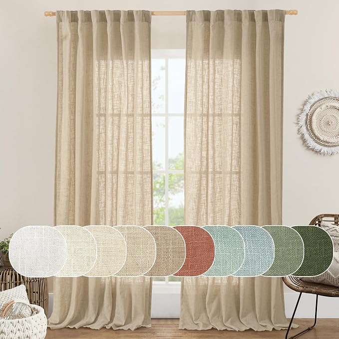 Living Room Linen Curtains 95 Inch by LAMIT