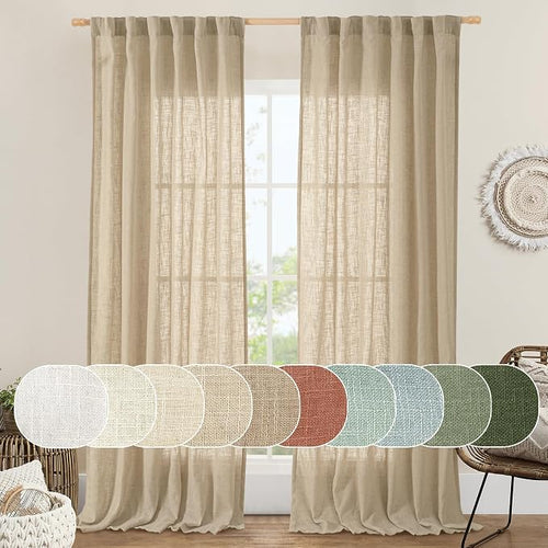 102 Inch Length Light Filtering Sheer Linen Curtains, 52 x 102 Inch | Linen by LAMIT