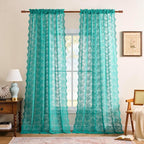 YJ YANJUN Vintage Lace Curtains 96 Inches Long-Victorian Floral Teal Sheer by YJYANJUN