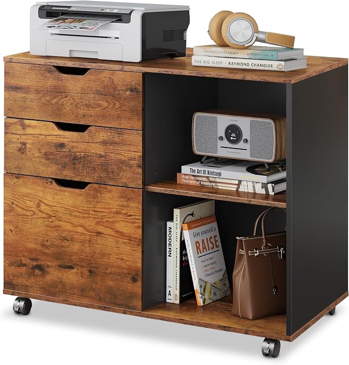 DEVAISE 3-Drawer Wood File Cabinet, Mobile Lateral Filing Cabinet, Printer Stand by DEVAISE
