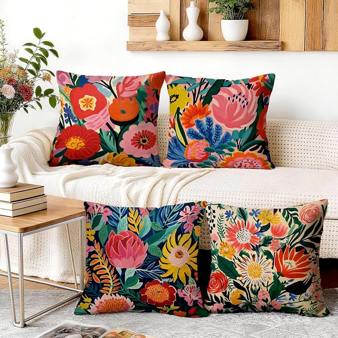 OBSEDE Floral Decorative Throw Pillow Covers 18x18 Set of 4, Double-Sided Print - Image 5