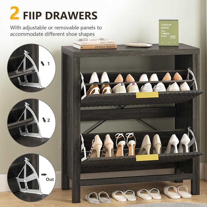 YOMILUVE Shoe Cabinet Storage for Entryway, Fluted Shoe Cabinet - Image 4