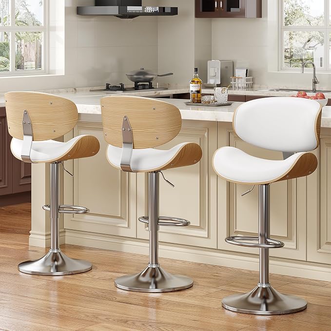 YaFiti Swivel Bar Stools for Kitchen Counter, Adjustable Bentwood Barstools - Image 3