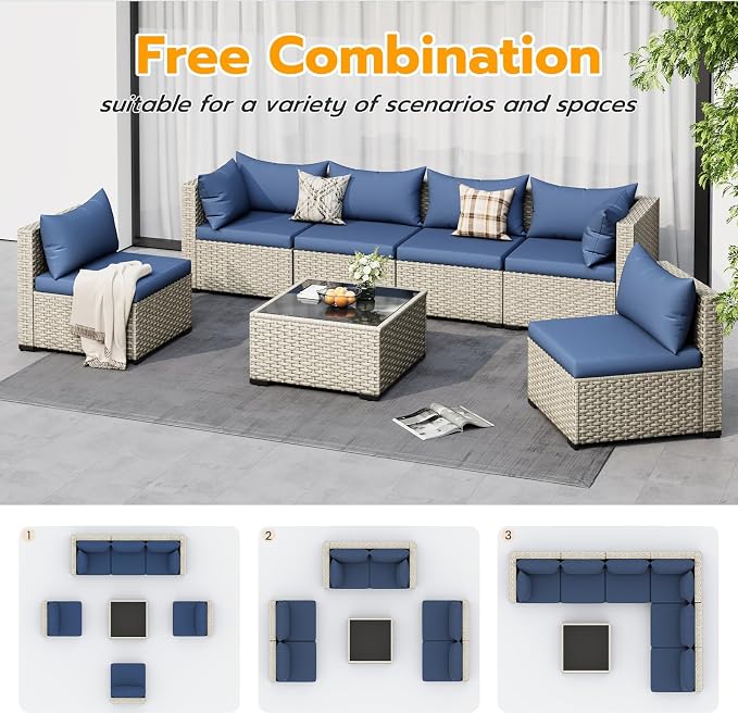 UDPATIO Outdoor Patio Furniture Set, 7 Piece Modular Sectional Sofa - Image 4