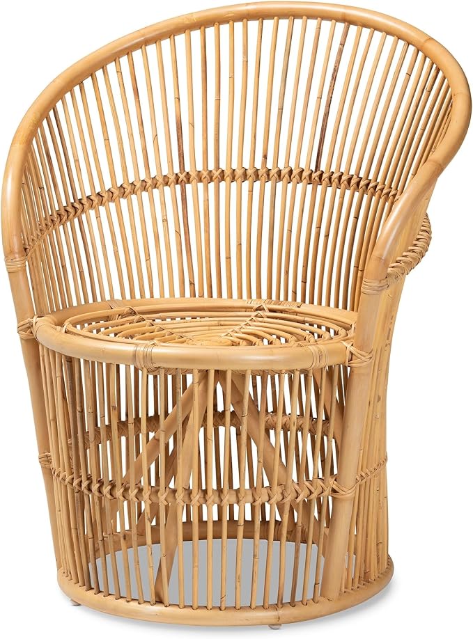 Modern Bohemian Natural Brown Rattan Accent Chair Eclectic Handmade - Image 2