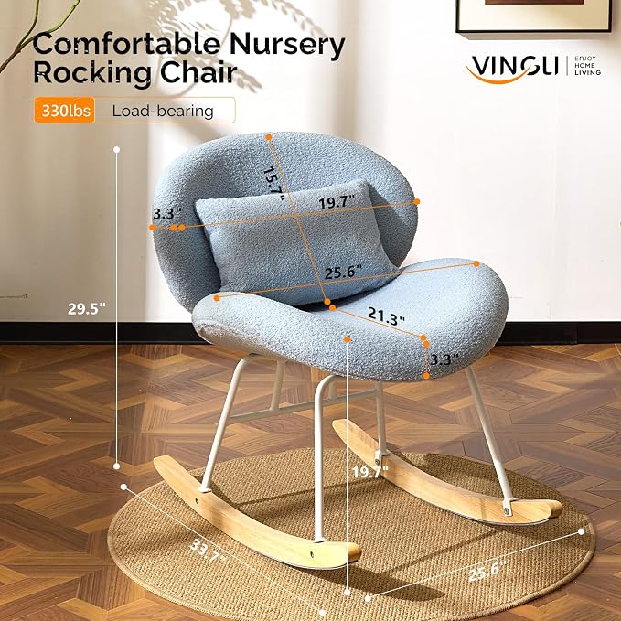 VINGLI 25.6" Extra Wide Criss Cross Nursery Rocking Chair, Cute Curved 115° - Image 2