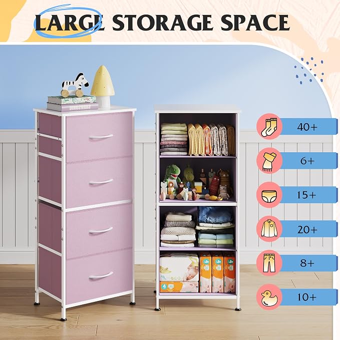 WLIVE Dresser with 4 Drawers, Storage Tower, Organizer Unit, Fabric Dresser - Image 4