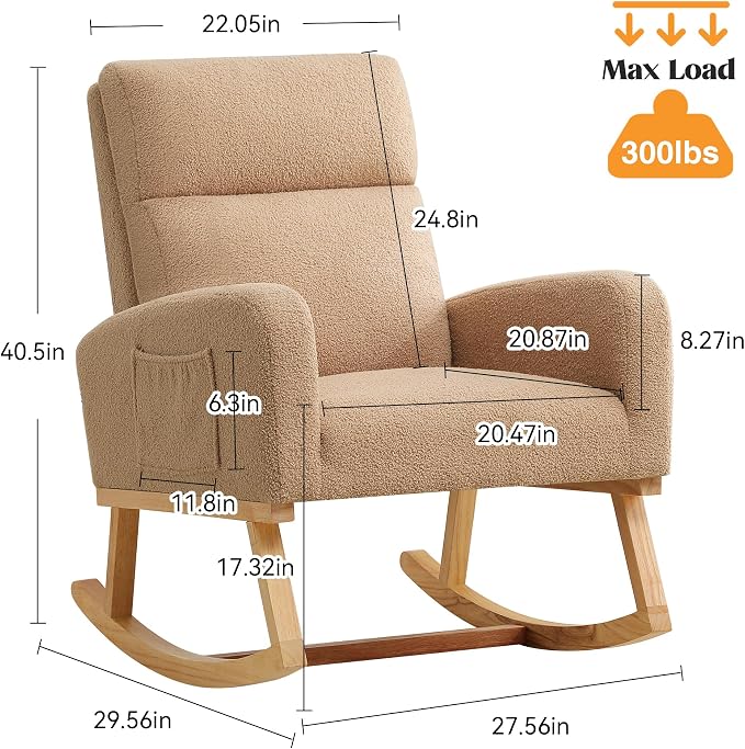 HCHAIRH Rocking Chair Nursery, Sherpa Nursing Rocking Chairs, Upholstered - Image 2