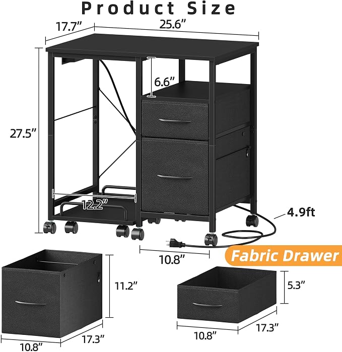 YAOHUOO Printer Stand with Power Outlet/Fabric Drawers, Printer Cabinet with - Image 7
