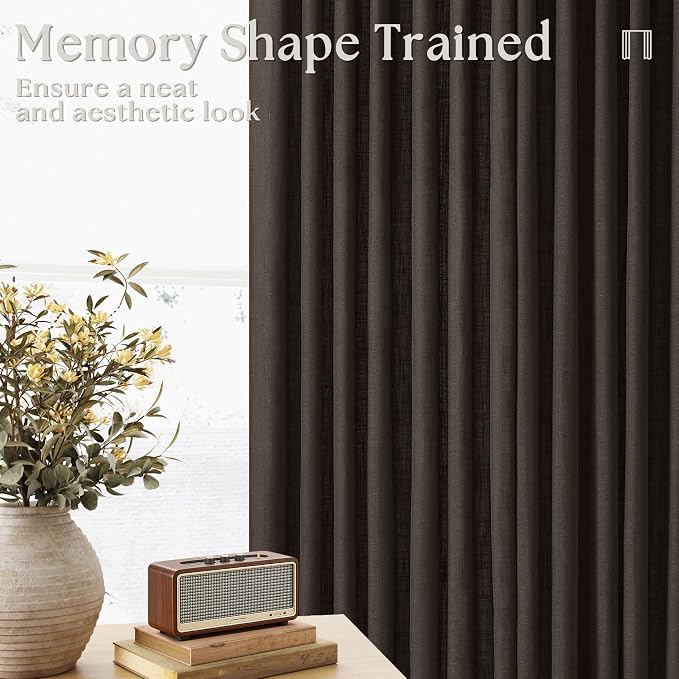 Dark Chocolate Pleated Linen Semi Sheer Curtains 45 Inch Length 2 Panels | - Image 4