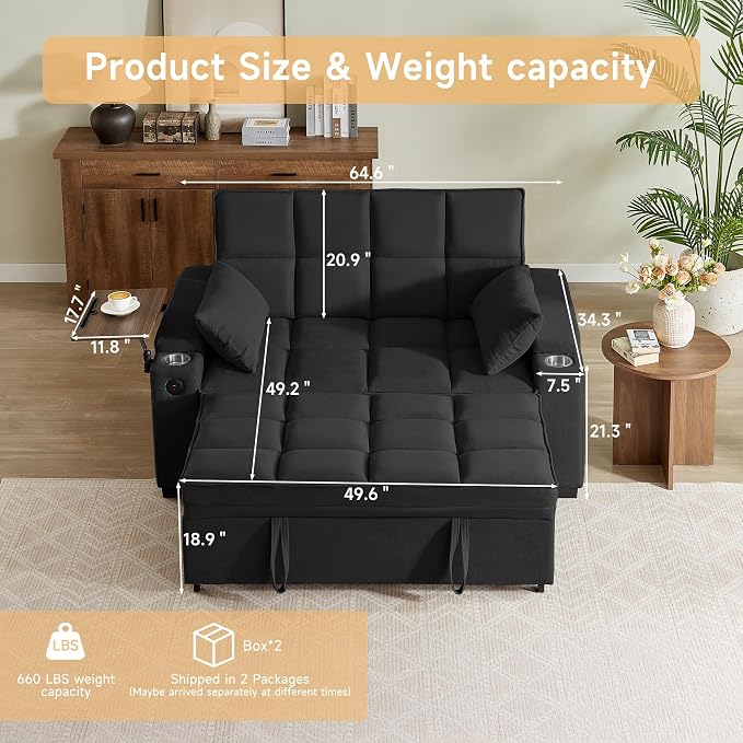 Auvsoce 65'' Chaise Lounge Chair Indoor, 3-in-1 Convertible Sofa Bed - Image 2