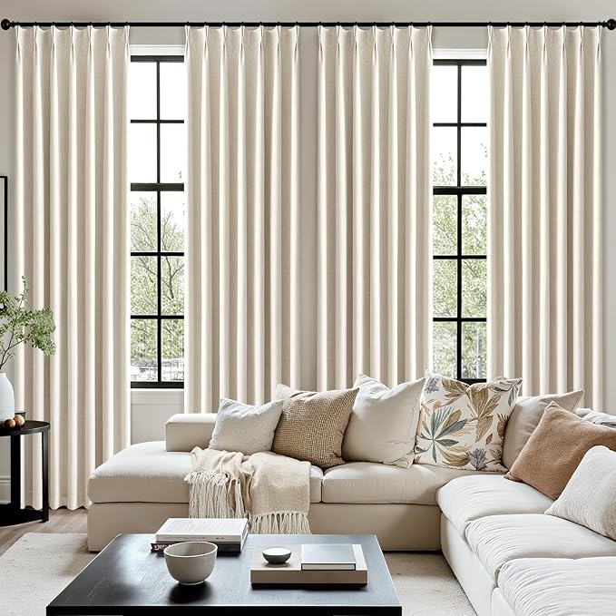 MIULEE Linen Pinch Pleated 100% Blackout Linen Curtains 40x96 Inches | Room - Image 7