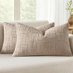 MIULEE Chenille Textured Lumbar Throw Pillow Covers Oatmeal 12x20 Set of 2 | by MIULEE