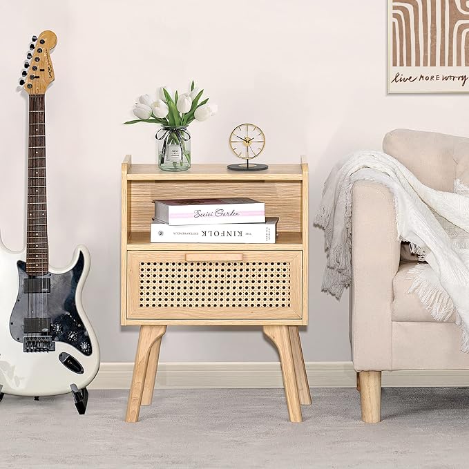 Lerliuo Rattan Nightstand, Boho Side Table - Image 5