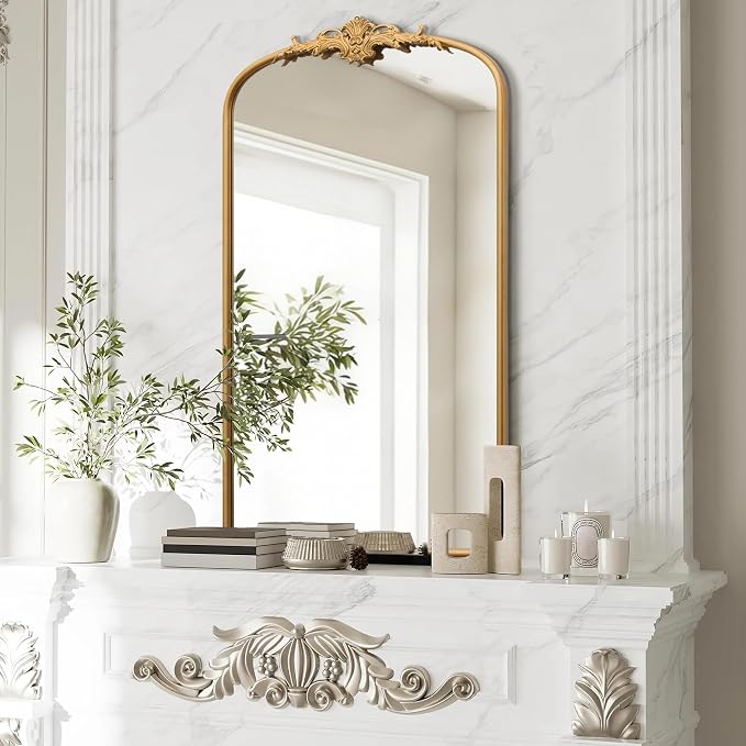Besdomus Large Vintage Arched Mirror: 24"x42" French Arch Gleaming Gold Antique - Image 3