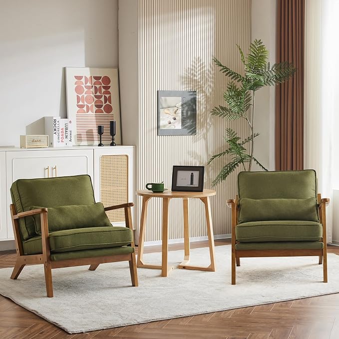 Karl home Accent Chair Wide Armrest Mid-Century Lounge Chair Linen Fabric - Image 7