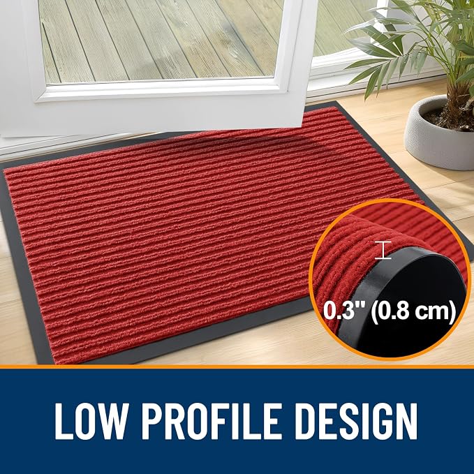 OLANLY 2-Pack Front Door Mats 33x21, Waterproof Heavy-Duty Doormats | Red - Image 4
