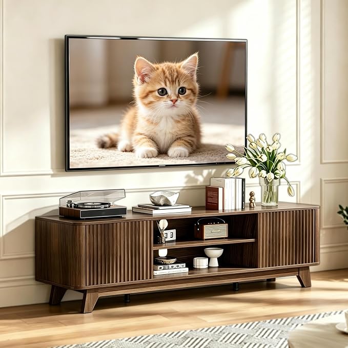 VINGLI 58.6" TV Stand up for 70 Inch TV, Mid Century Entertainment Center by VINGLI