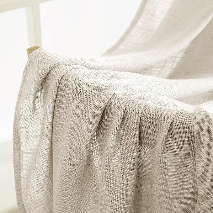 MIULEE Cream Linen Curtains 52x72 Inch 2 Panels - Image 6