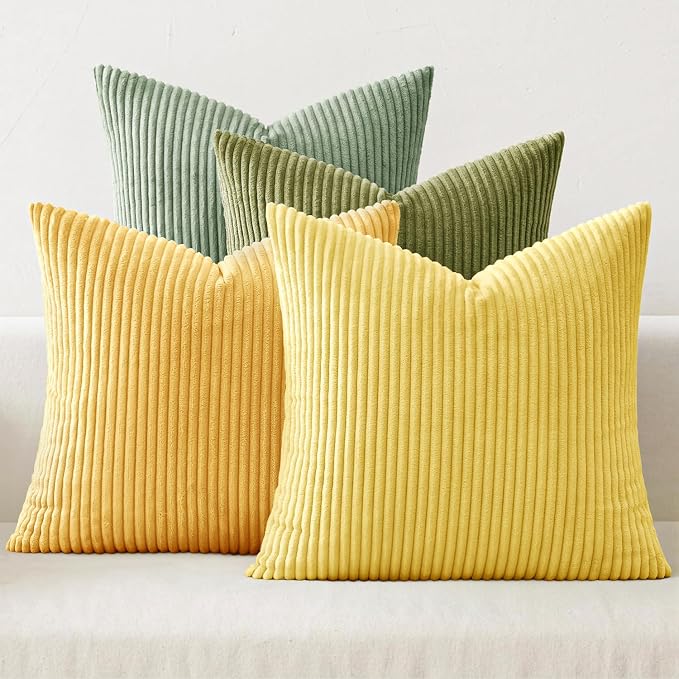 MIULEE Soft Corduroy Decorative Throw Pillow Covers Yellow Green 20x20 | Set of by MIULEE