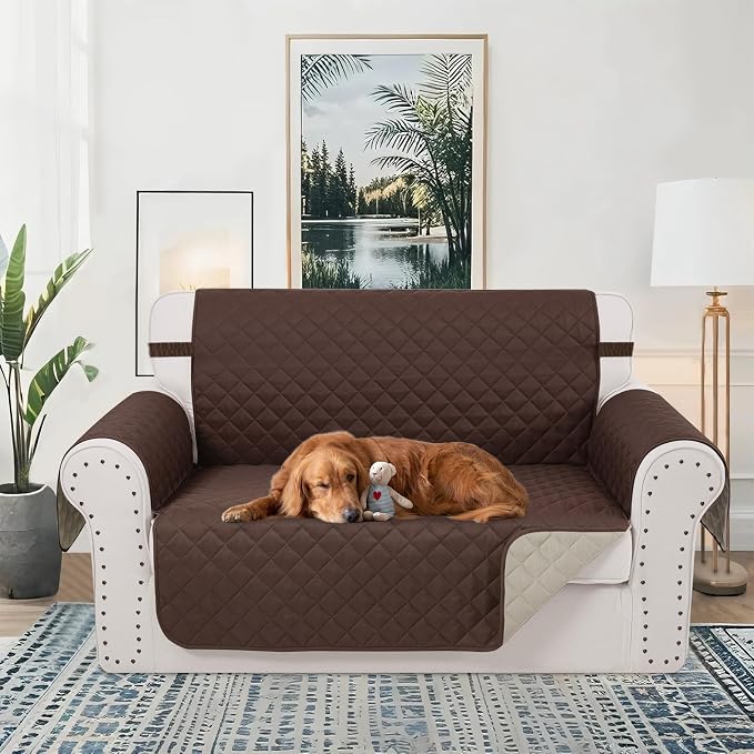 Reversible 45" Small Loveseat Sofa Covers, Chocolate/Beige | Loveseat Covers - Image 2
