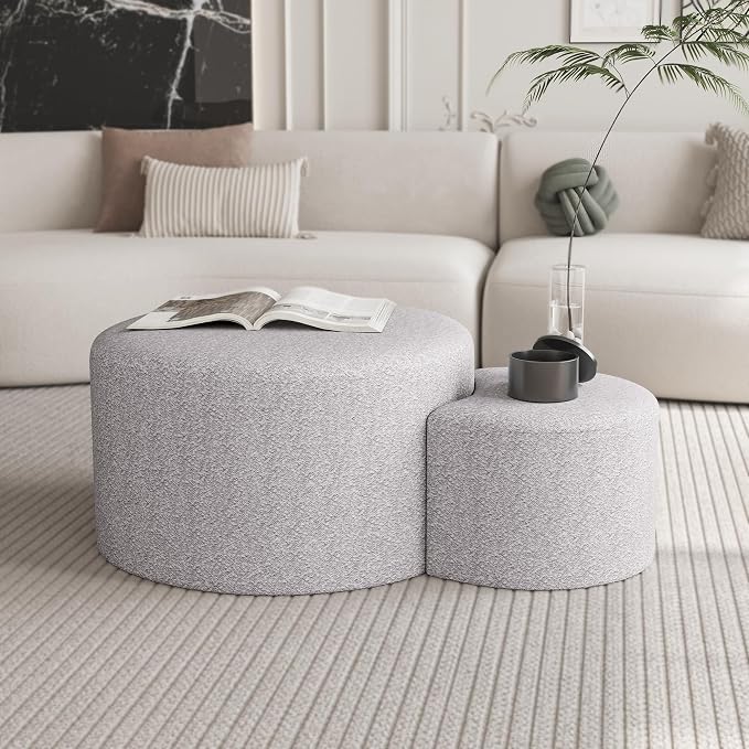 Upholstered Round Nesting Coffee Tables Set of 2 - Image 4