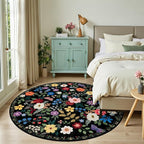 PLHXFR Round Area Rug Living Room: 6 ft Floral Washable Soft Carpet Black | - Image 3