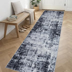 3x14 Washable Runner Rug：Modern Abstract Soft Carpet Dark Black | - Image 3