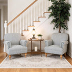 Blue Striped Linen Fabric Accent Chair, Coastal Upholstered Armchair - Image 8