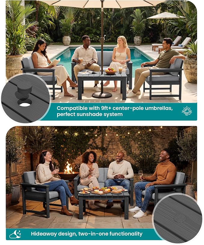SERWALL 4 Pieces HDPE Outdoor Sofa Set - Image 3