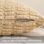 Pack of 2 Corduroy Decorative Throw Pillow Covers 22x22 Inch, Light Brown | - Image 3
