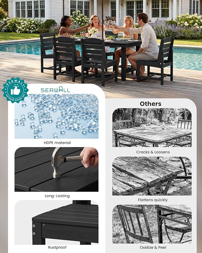 SERWALL Patio Dining Sets for 6 Person, HDPE Dining Set - Image 8