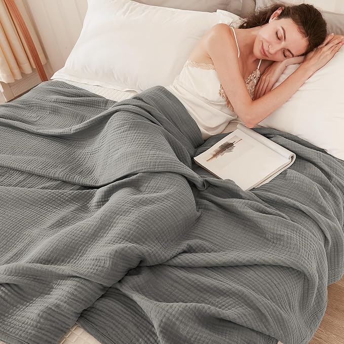 EMME Muslin Blankets for Adults Throw Blanket for Couch Breathable Gauze Soft - Image 2