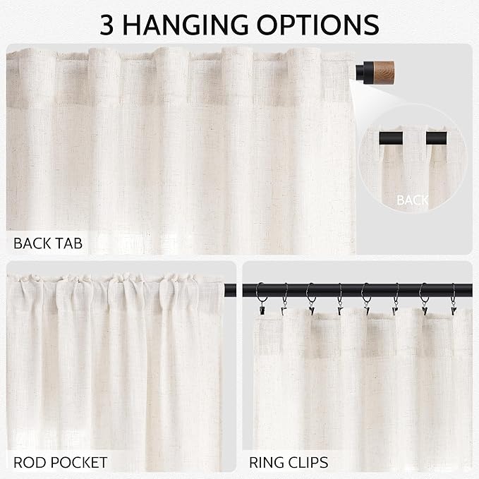 Ivory White Linen Curtains 90 inch - Image 2