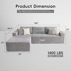 108" Boneless Couch, L-Shaped Modular Sectional Sofa - Image 2