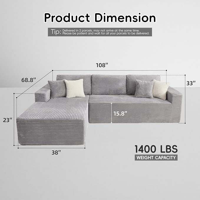 Opiesit 108" Boneless Couches for Living Room, Modular Sectional Sofa - Image 2
