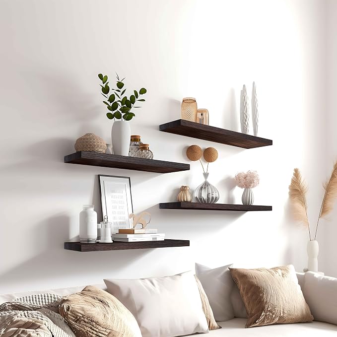 YYWUOJJ Wood Floating Shelves for Wall Decor, Rustic Wall Shelves for Bedroom - Image 4