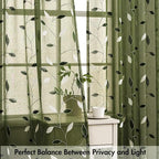 MIULEE Olive Green Sheer Curtains 2 Panels Leaf Patterned, W52 x L84 | - Image 5