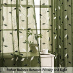 MIULEE Olive Green Sheer Curtains 2 Panels Leaf Patterned, W52 x L63 | - Image 5